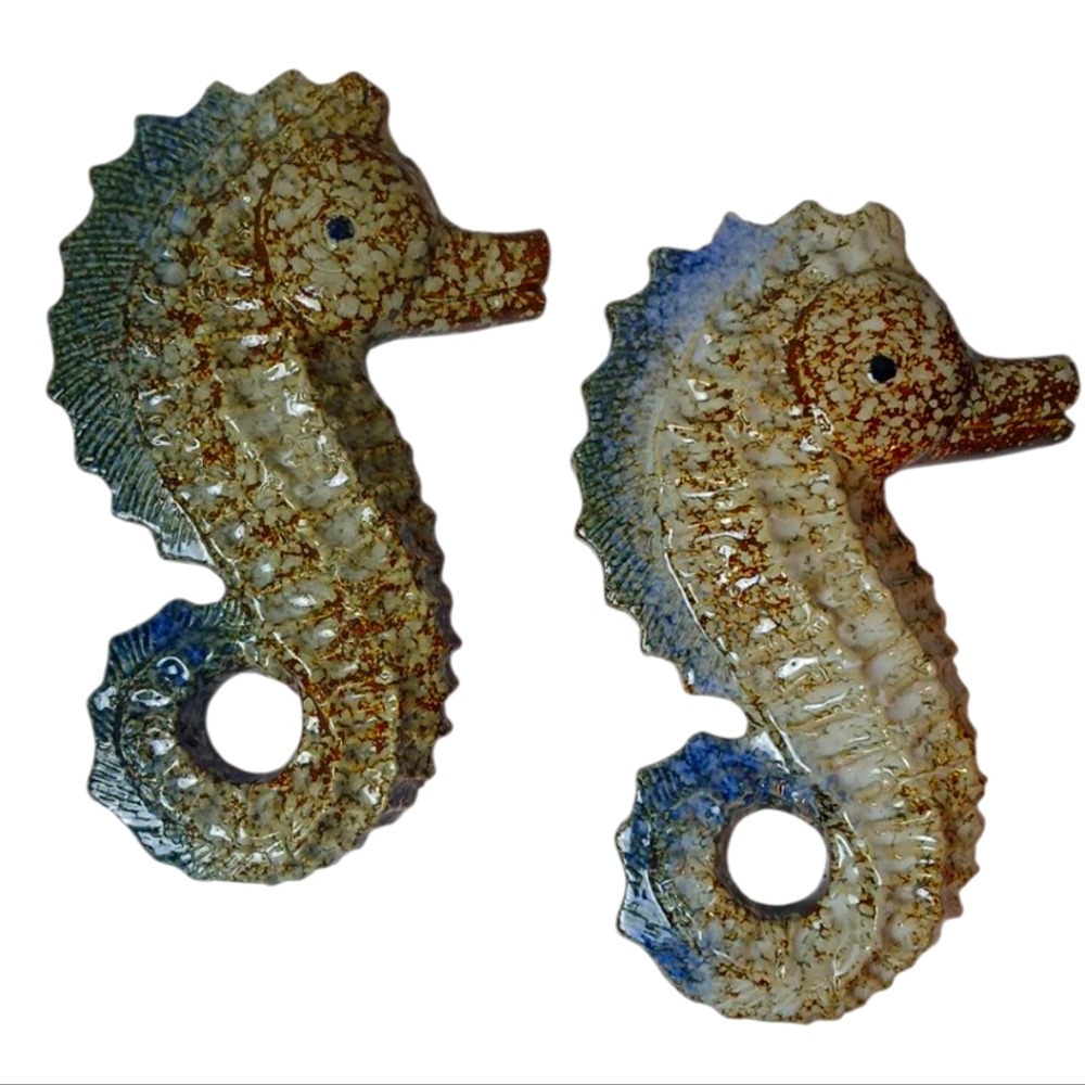 Ceramic Seahorse Wall‎ Decor - Brown and Blue Set Of 2